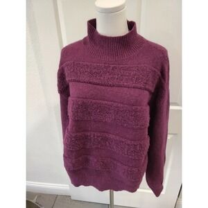 Monograph Wool blend Mock Neck Textured Stripe Pullover Sweater Magenta Purple L